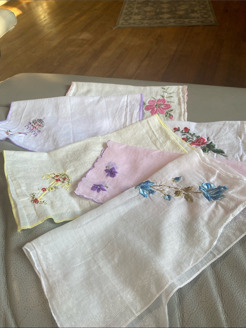 Embroidered Floral Vintage Handkerchiefs - Pastel Mix set of 6